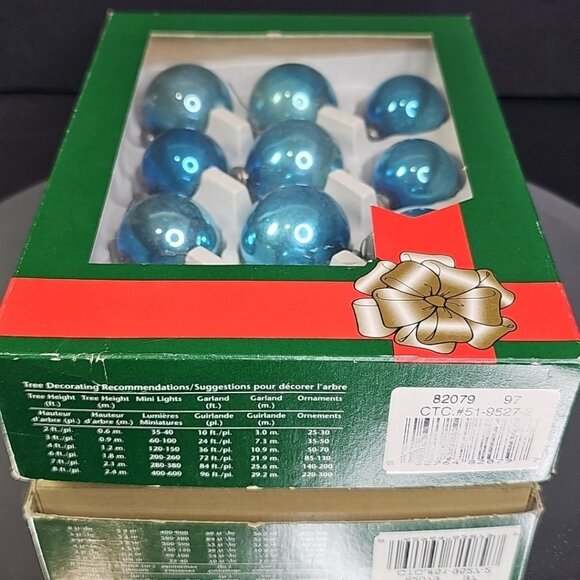 Vintage Glass Christmas Balls Ornaments Baubles BLUE Round Japan Caps Set Of 12 - Picture 12 of 14